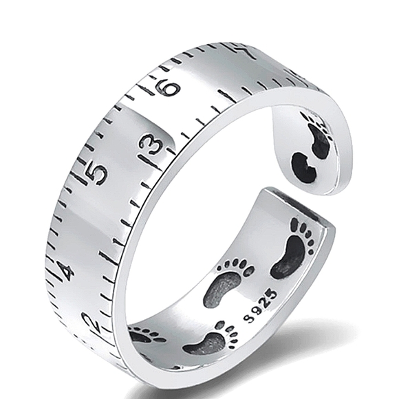 Ruler Design Sterling Silver Matching Bangle Cuff Bracelet Ring Set - Picture 9 of 11